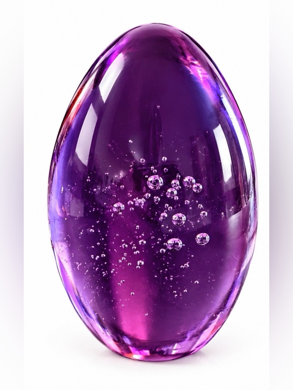 Vintage Konst Glashyttan Urshult Purple Glass Egg Figurine With Bubbles